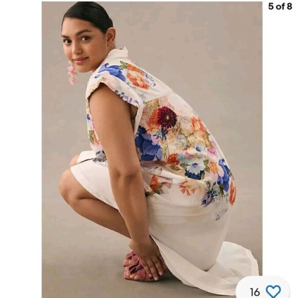 Anthropologie Maeve Floral High-Low Shirt Dress - Picture 3 of 11